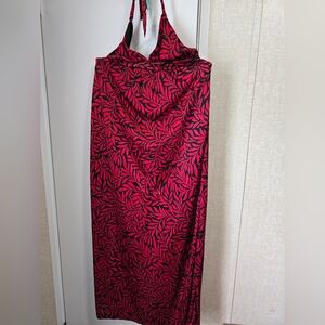 Red and Black Leaf Print Maxi Dress